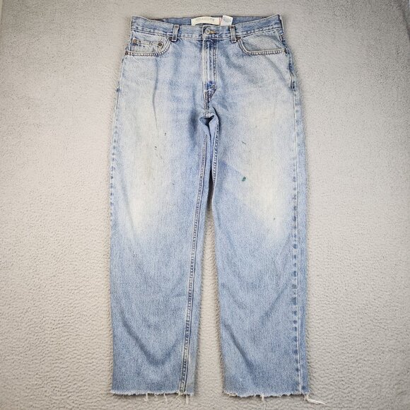 Levi's 550 Relaxed Fit Straight Leg Light Wash Denim Jeans Mens 36x32 Raw Hem - Picture 2 of 13